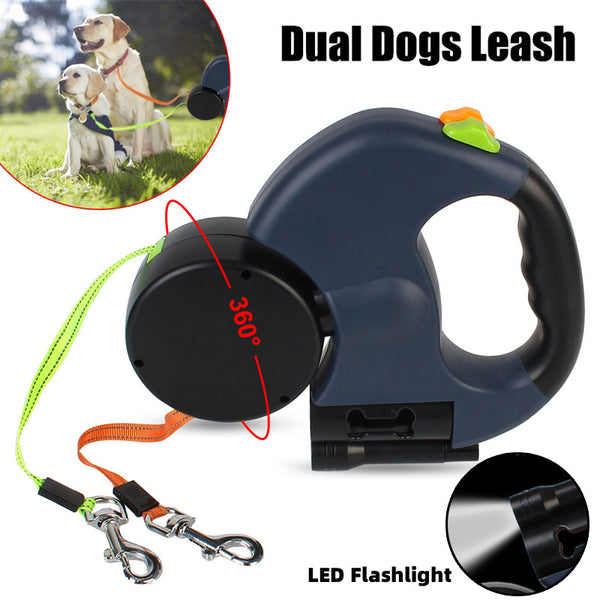 Dual Retraceable Doug leash that will not tangle with 2 dogs.