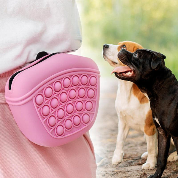 Dog Treat Pouch - Portable Pet Training Pouch with Pocket for Snacks and Rewards - Soft, Washable Outdoor Feed Storage